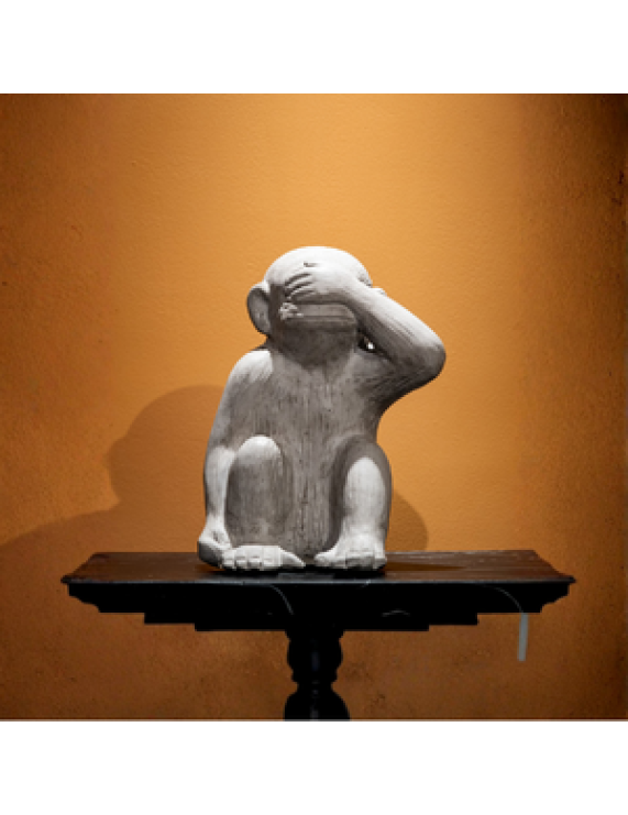 Concrete Monkey Figurine – “See No Evil” Pose