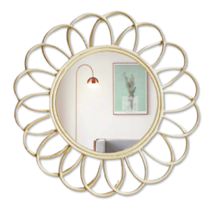 Flower Shaped Rattan Mirror Wall Hanging Decor