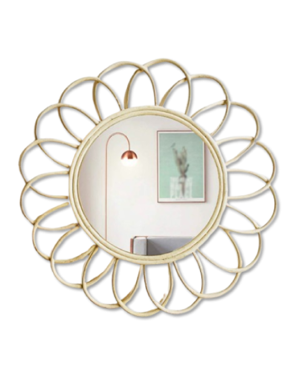 Flower Shaped Rattan Mirror Wall Hanging Decor