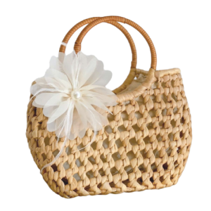 Loose-woven Water Hyacinth Hand Bag with Decorative Flower