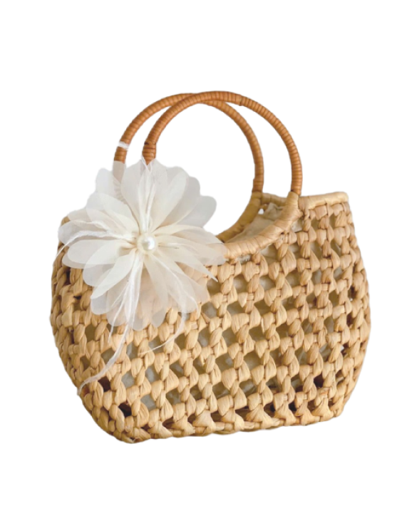 Loose-woven Water Hyacinth Hand Bag with Decorative Flower