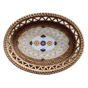 Oval Wooden Rattan Storage Holder Kitchen