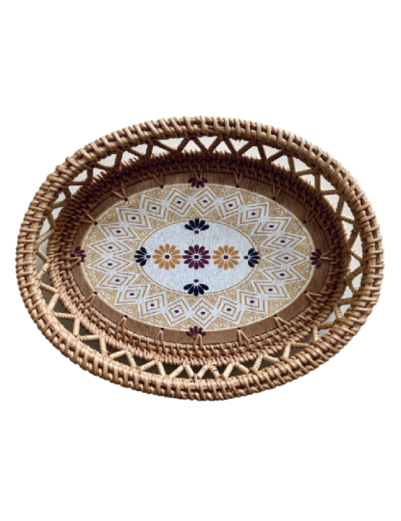 Oval Wooden Rattan Storage Holder Kitchen