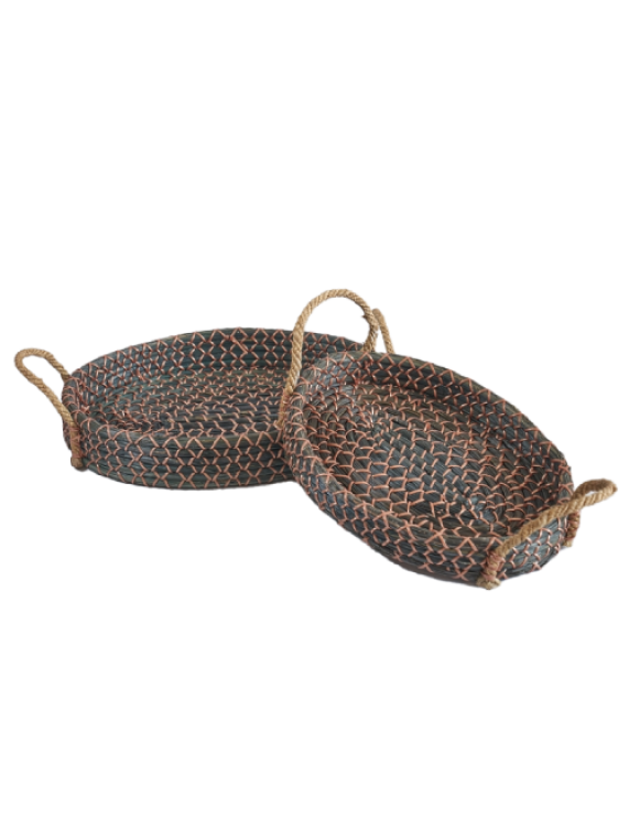 Oval Woven Seagrass Storage Serving Tray