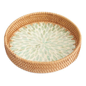 Round Rattan Mosaic Serving, Storage Tray