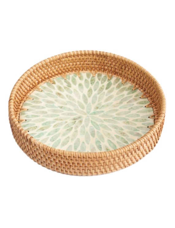 Round Rattan Mosaic Serving, Storage Tray