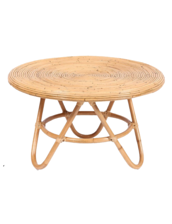 Round Rattan Table with Glass