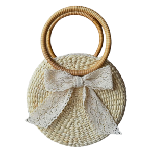 Round Water Hyacinth Hand Bag with Rattan Handles