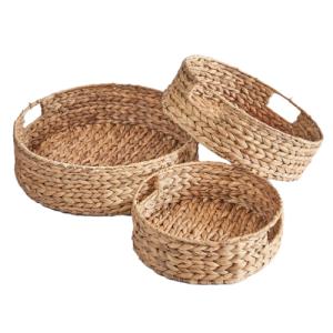 Round Water Hyacinth Kitchen Storage Tray Set