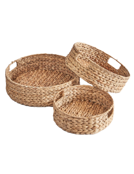Round Water Hyacinth Kitchen Storage Tray Set