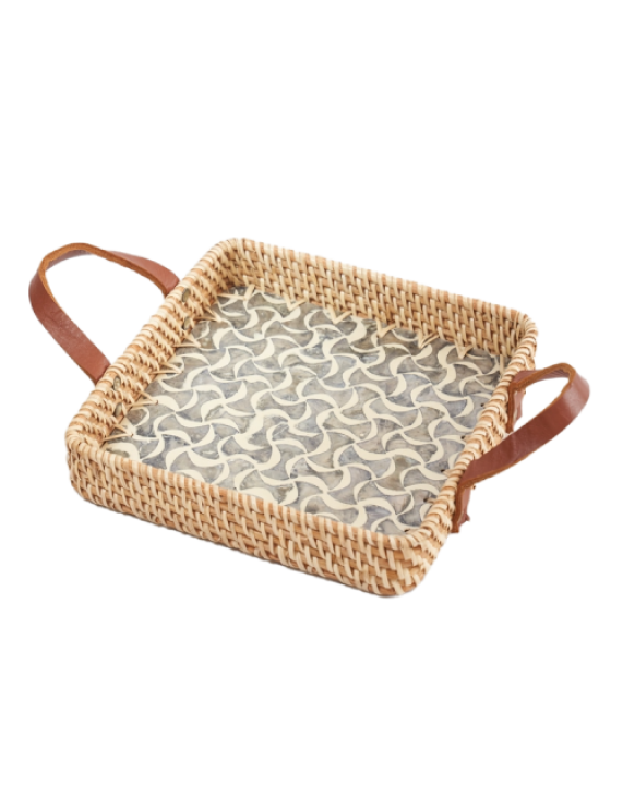 Square Rattan Mosaic Serving Storage Tray