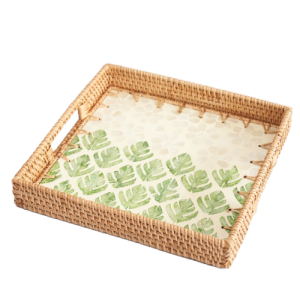 Square Rattan Serving Tray Mother of Pearl