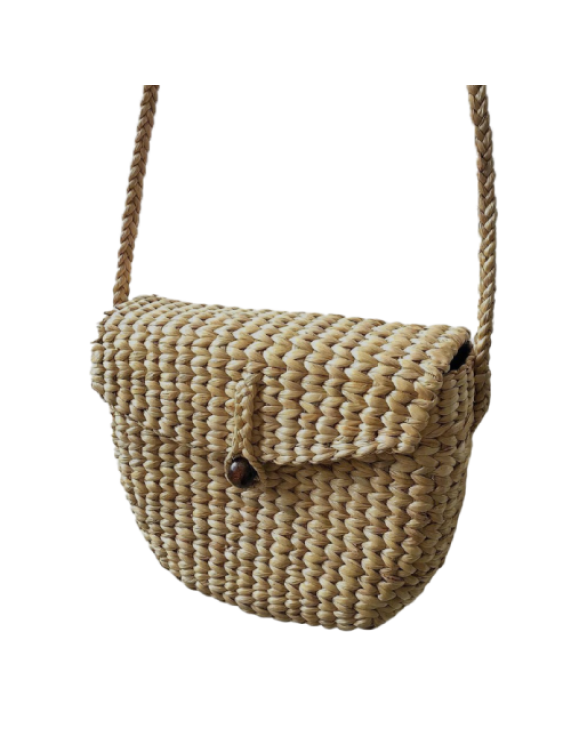 Water Hyacinth Crossbody Bag with Fabric Linen