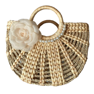 Water Hyacinth Seagrass Hand Bag with Decorative Flower