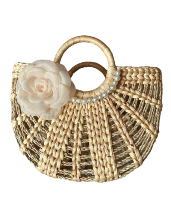Water Hyacinth Seagrass Hand Bag with Decorative Flower