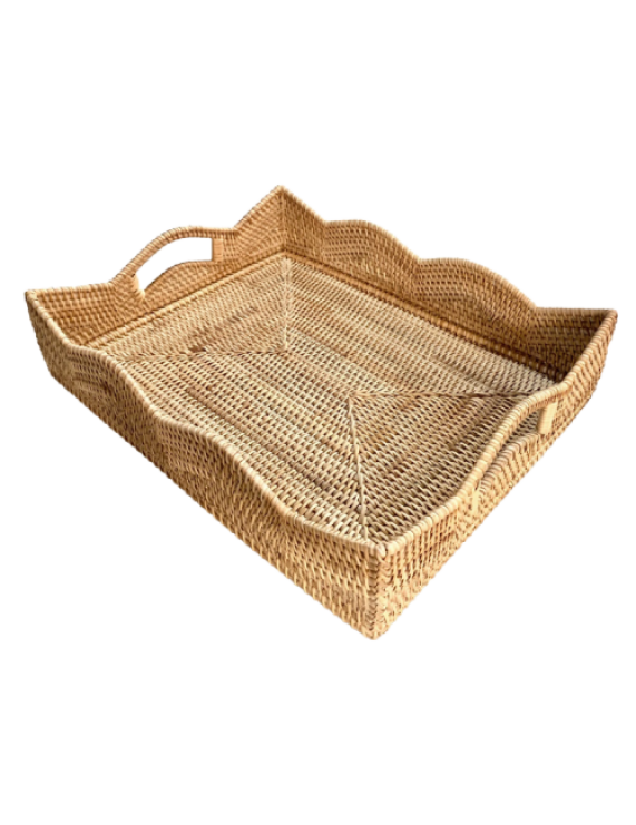 Wave Edge Wicker Rattan Serving, Storage Tray