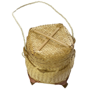 Woven Bamboo Storage Box with Lid and Wooden Base