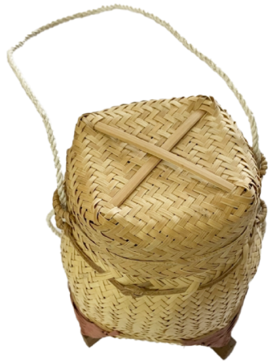 Woven Bamboo Storage Box with Lid and Wooden Base
