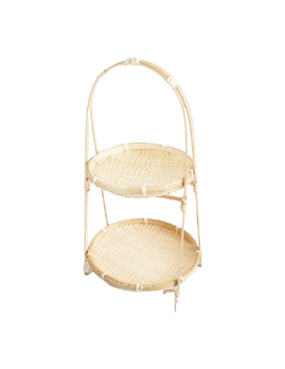 Woven Bamboo Storage Rack with Multi-Tier Tray