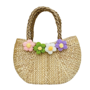 Woven Water Hyacinth Hand Bag with Decorative Flower